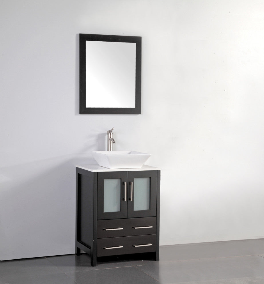 Vanity Art Bathroom Vanity Set With Sink, Espresso, 24", Standard Mirror