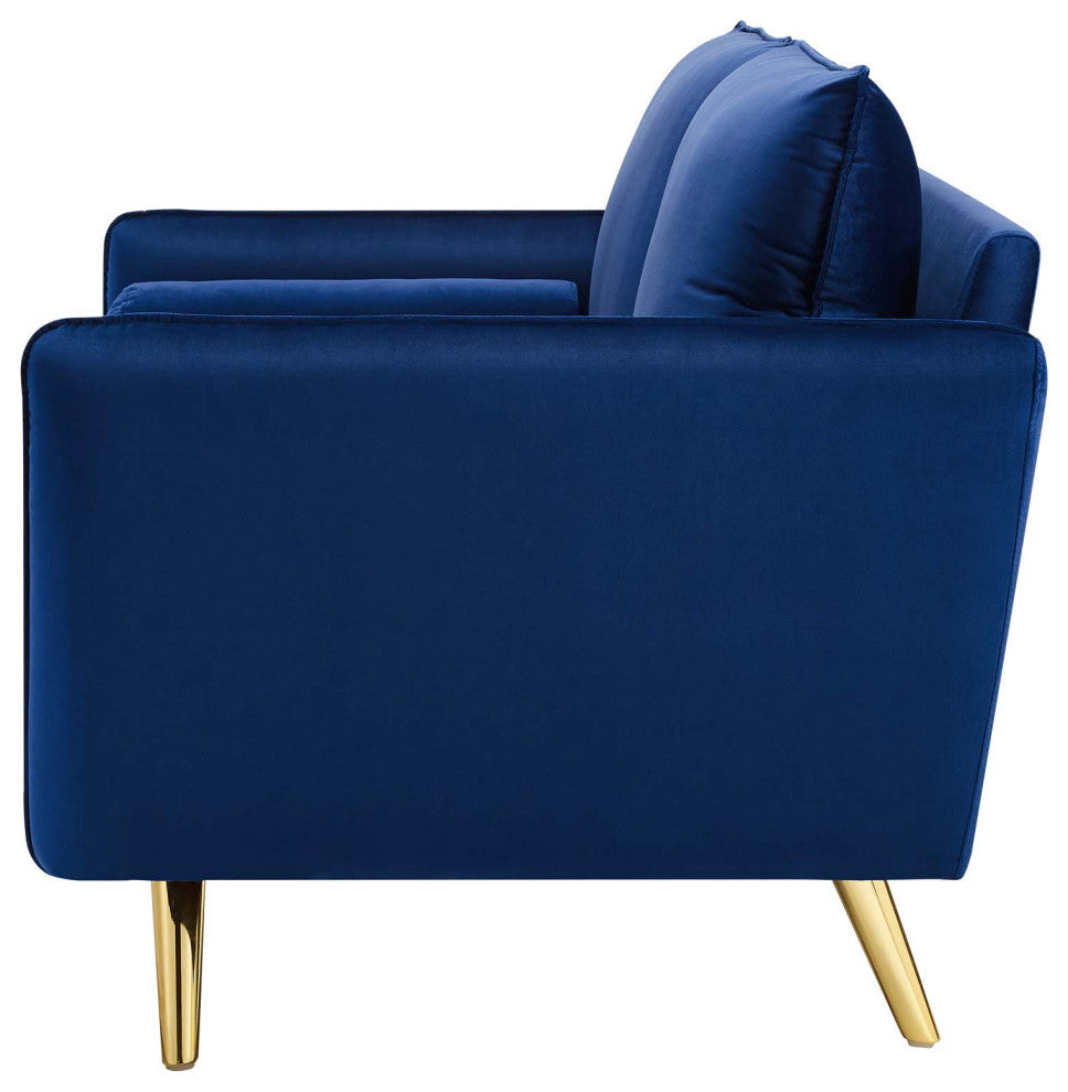 Loveseat Sofa, Velvet, Blue Navy, Modern, Living Lounge Hotel Lobby Hospitality