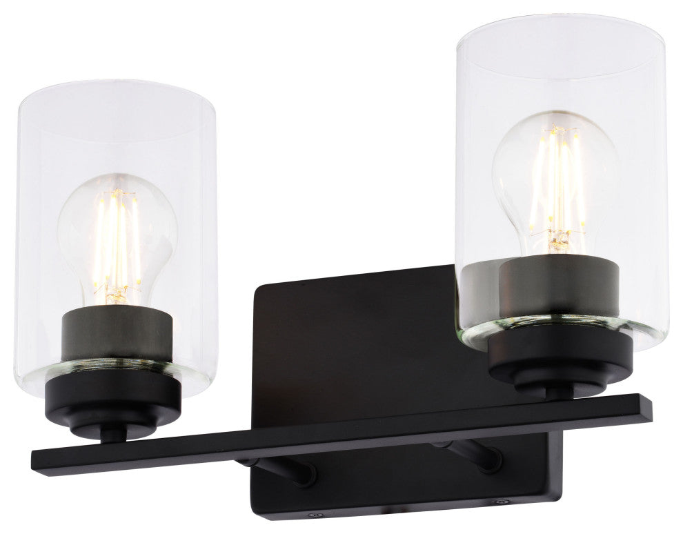 Park Ridge 4.75" 1-Light Black Bathroom Vanity Fixture, Clear Glass Shade, Matte Black, 2-Light