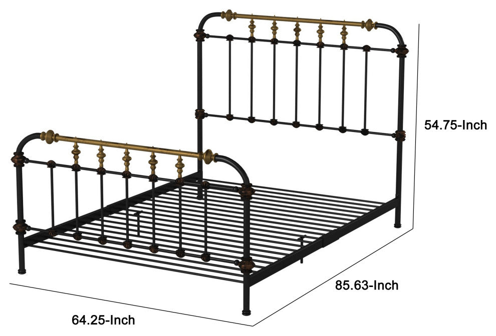 Benzara BM131756 Transitional Queen Metal Bed, Black and Gold