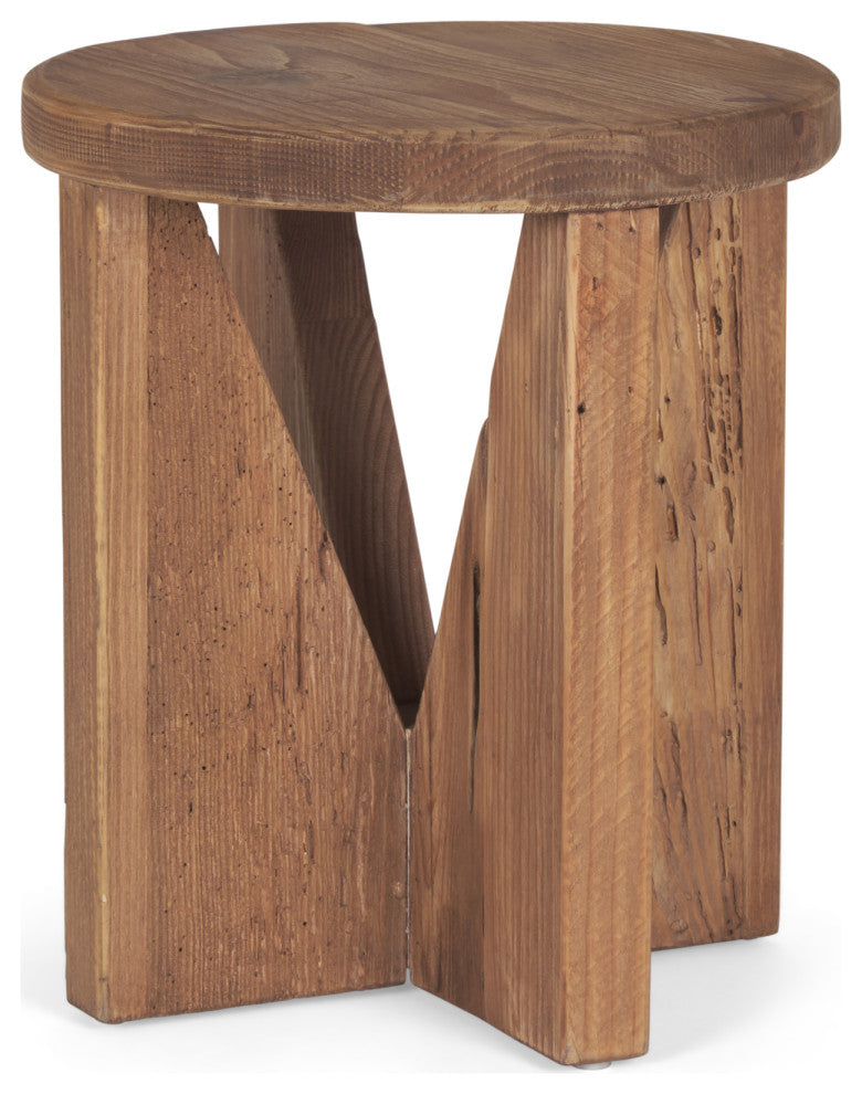 Tahlia Round Natural Brown Wood With Angled Legs Stool