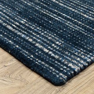 Cayden Textural Stripe Wool Blend Navy/ Blue Hand-tufted Rug 8' x 10'
