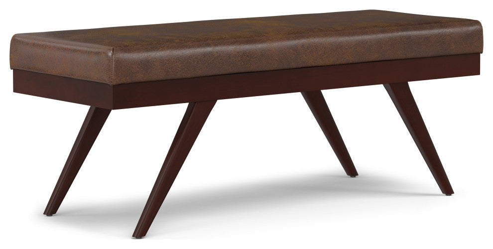 Chanelle Solid Hardwood Mid Century Ottoman Bench, Distressed Chestnut Brown