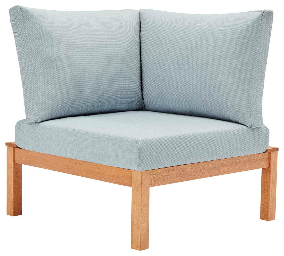 Lounge Sectional Sofa Chair Set, Wood, Brown Natural Blue, Modern, Outdoor Patio