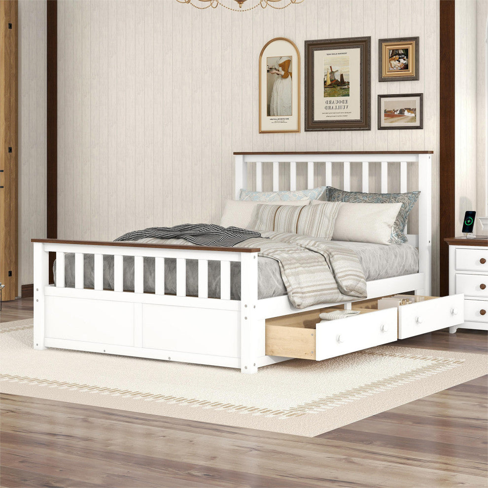 Gewnee Full Size Wood Platform Bed with Two Drawers in White