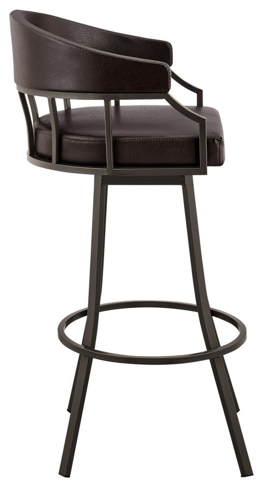 Benzara BM282100 30" Swivel Bar Stool, Metal Flared Legs, Brown Faux Leather