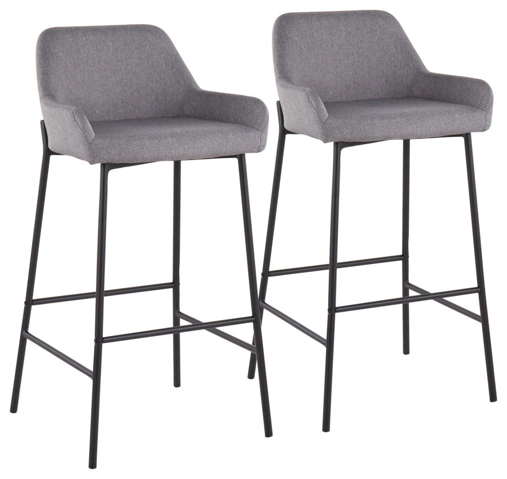 Daniella Industrial Fixed-Height Bar Stool, Black Metal/Gray Fabric, Set of 2