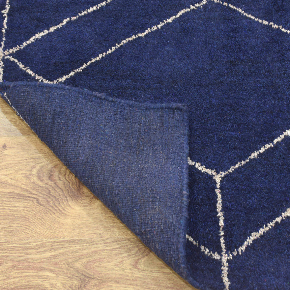 HAND KNOTTED LOOM SILK ECO-FRIENDLY AREA RUGS-Rectangle,Dark Blue,Geometric
