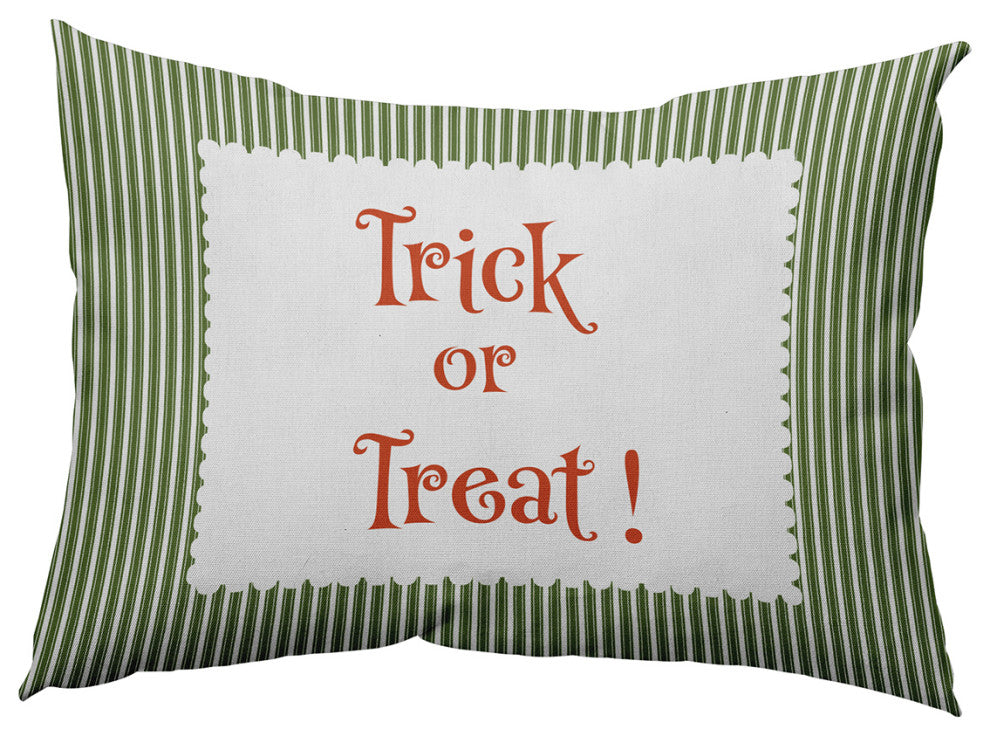 Halloween Trick or Treat Ticking Accent Pillow, Scallion, 14"x20"