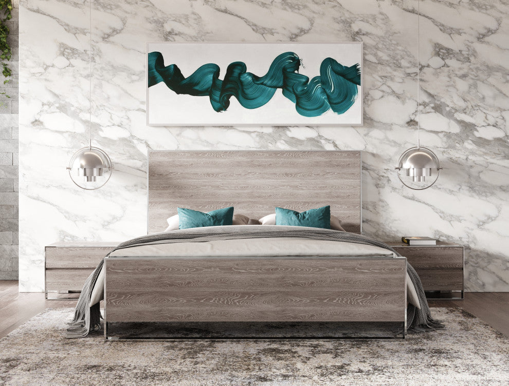 Modrest Charlene Modern Grey Elm and Stainless Steel Bed