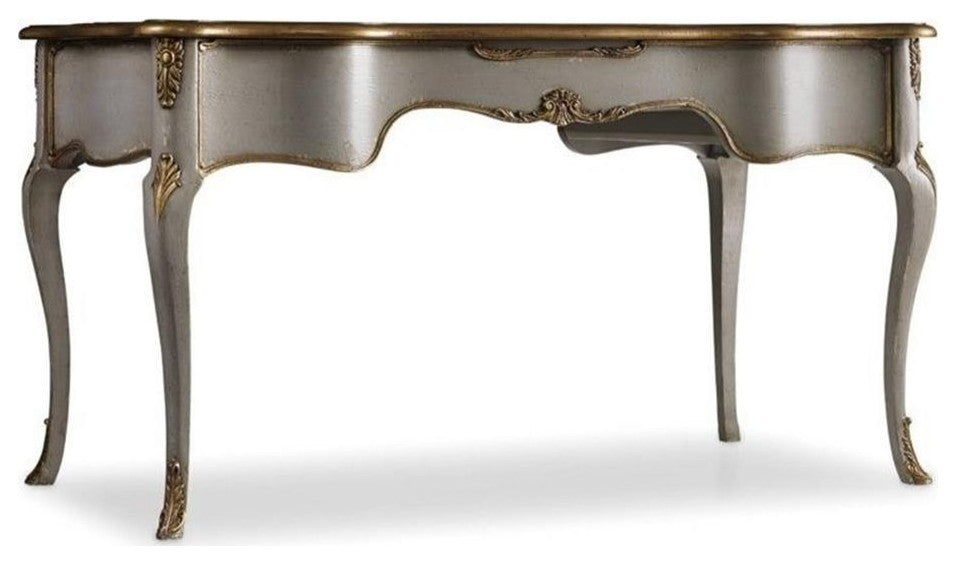 Beaumont Lane Traditional Wood Writing Desk with Cabriole Legs in Silver