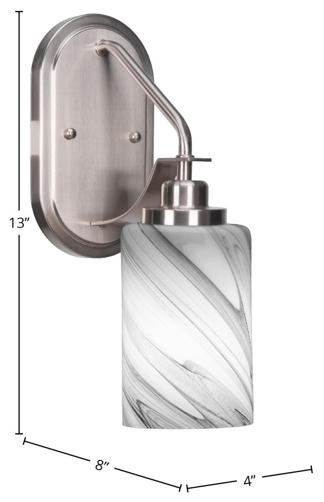 Odyssey 1 Light Wall Sconce In Brushed Nickel Finish With 4" Onyx Swirl Glass