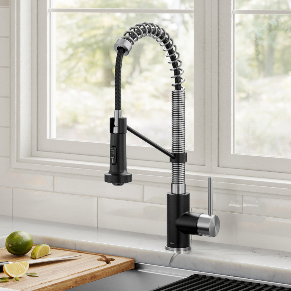 Bolden Commercial Style 2-Function Pull-Down 1-Handle 1-Hole Kitchen Faucet, Stainless Steel/ Matte Black