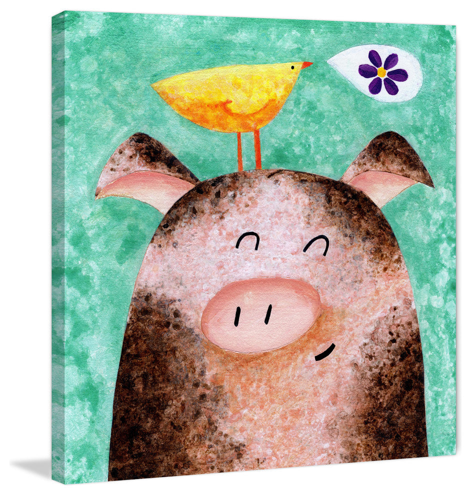 Marmont Hill, "Pigs Posy Peep" by Janet Nelson Painting on Wrapped Canvas, 24x24