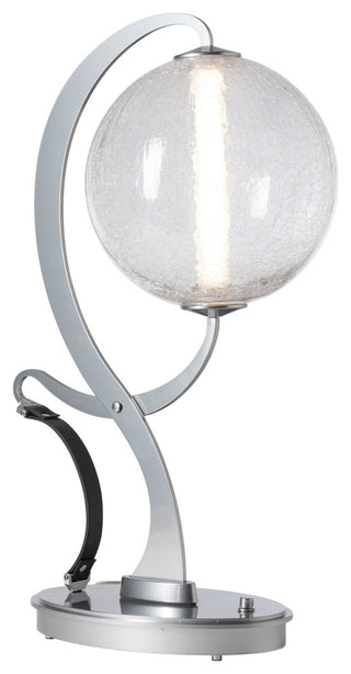 Pression Table Lamp, Sterling Finish, Black Leather, Crackle Glass