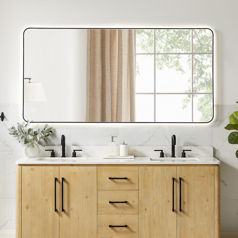 Dazzle Rectangular Bathroom/Vanity LED Lighted Wall Mirror, Matte Black, 72"