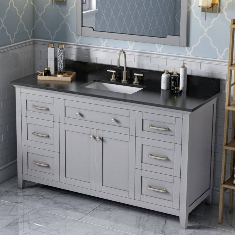 Chatham Traditional 60" Grey Single Sink Vanity, Black Granite Vanity Top