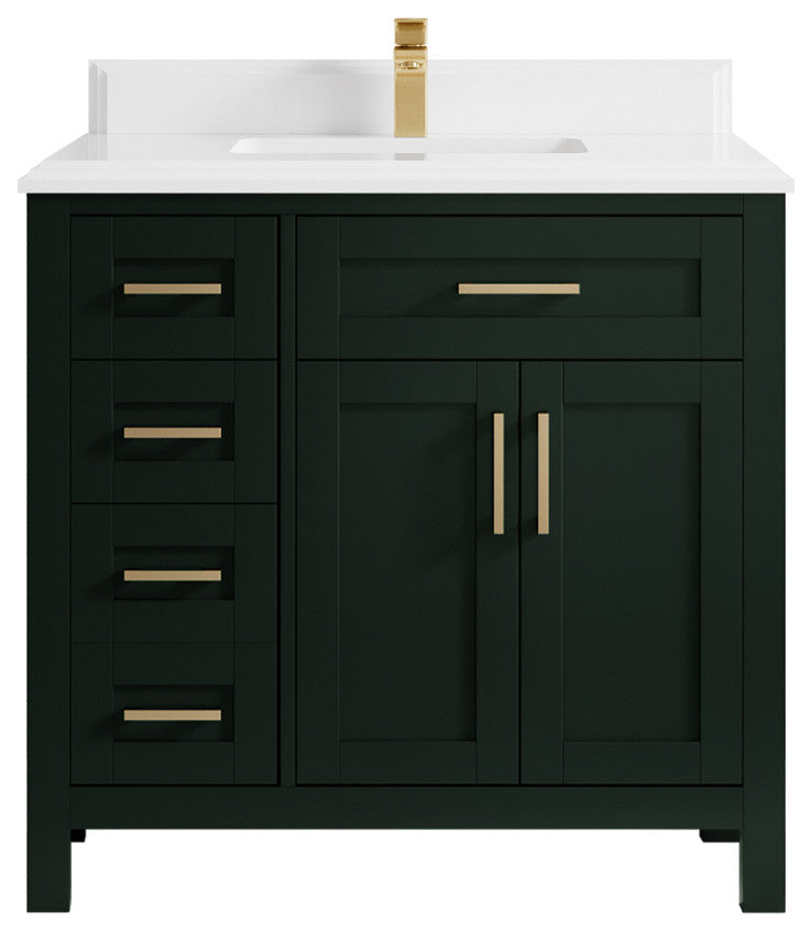 Cambridge 36 Center Sink Bath Vanity in Dark Forest Green 1.5" White Quartz