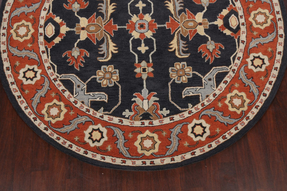 Traditional Floral Round Oriental Wool Area Rug Hand-tufted Carpet 8x8