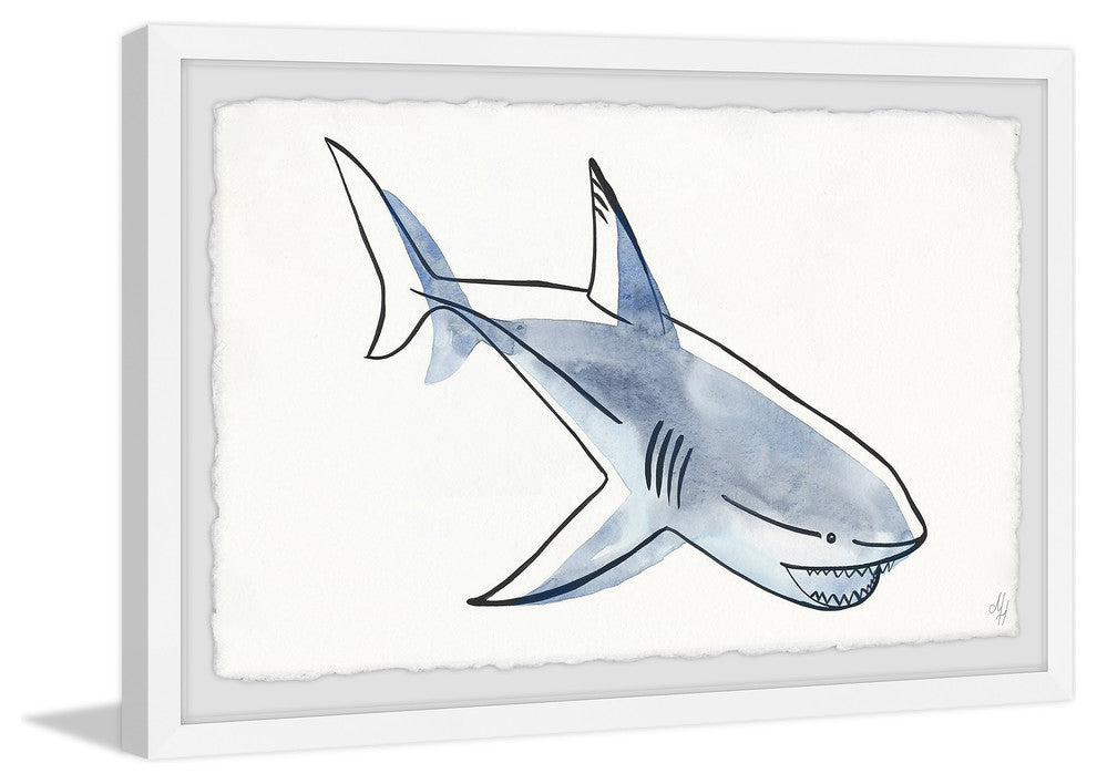 "Swimming Shark" Framed Painting Print, 12"x8"