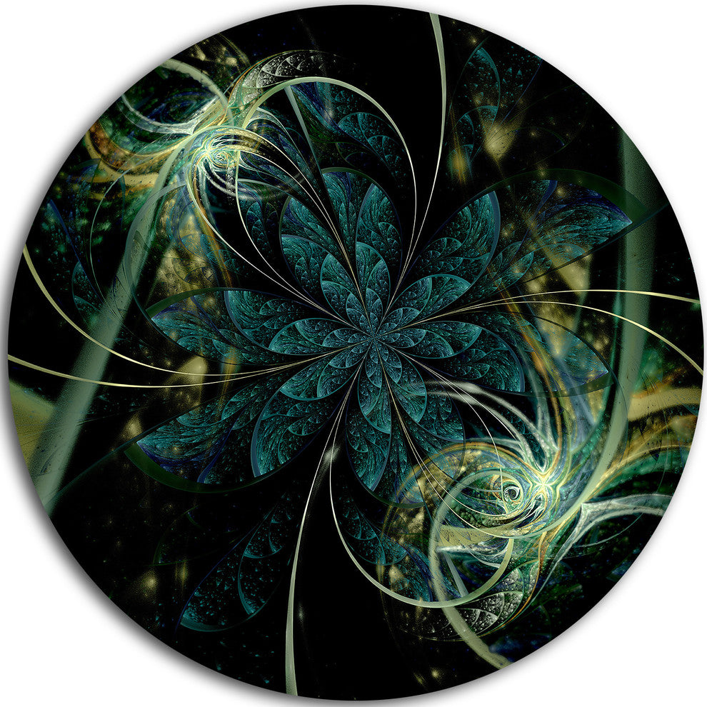 Green Yellow Digital Fractal Flower, Floral Round Metal Wall Art, 36"