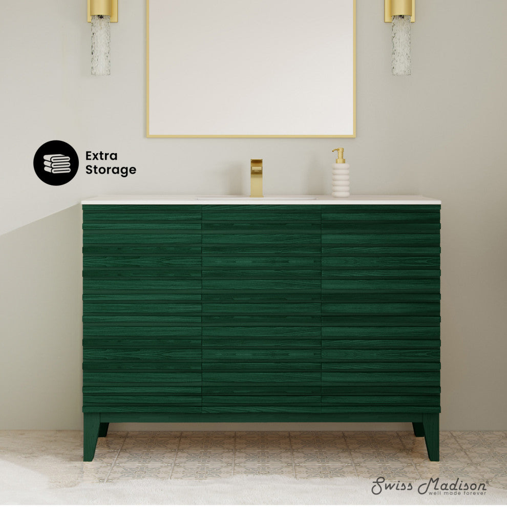 Cascade 48" Freestanding Bathroom Vanity, Green Oak With Sink Top