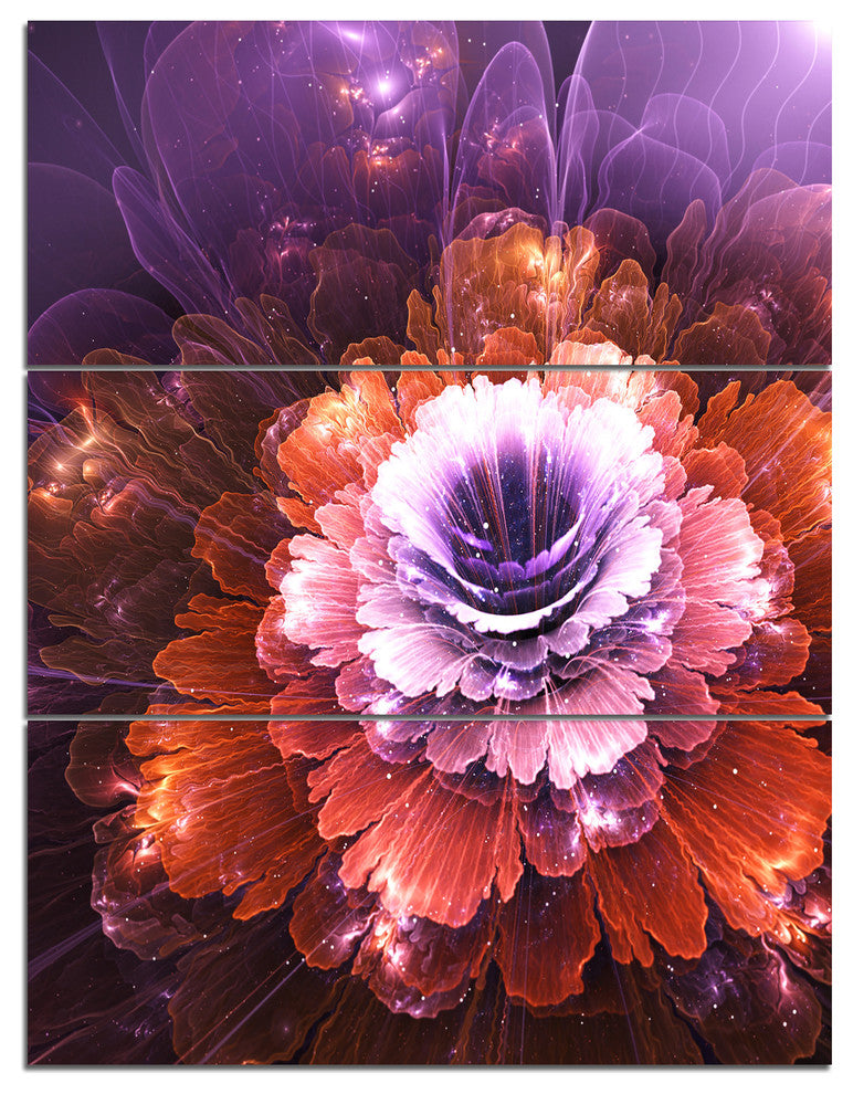 "Abstract Pink Fractal Flower" Digital Wall Art, 3 Panels, 28"x36"