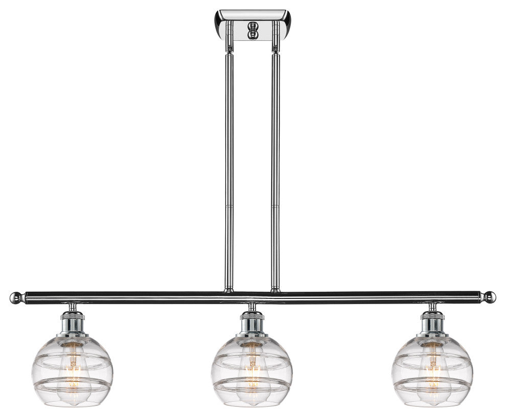 Ballston-Rochester 3-Light 36" Stem Island Light, 6"D Polished Chrome, Clear