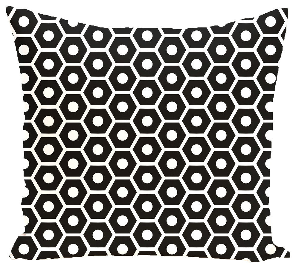 Honeycomb Pop Geometric Print Pillow, Black, 16"x16"