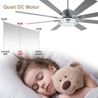 72" Modern Ceiling Fan with Reversible Blades, Dimmable Light and Remote, Chrome, 72"