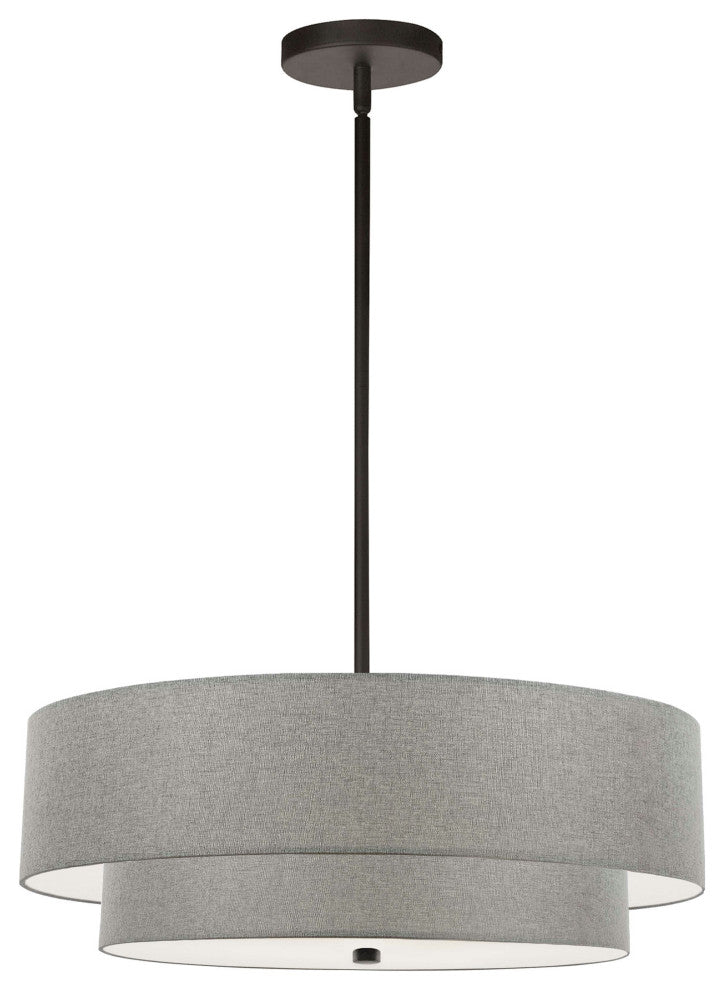 4 Light Incandescent 2 Tier Pendant, Matte Black with Grey Shade