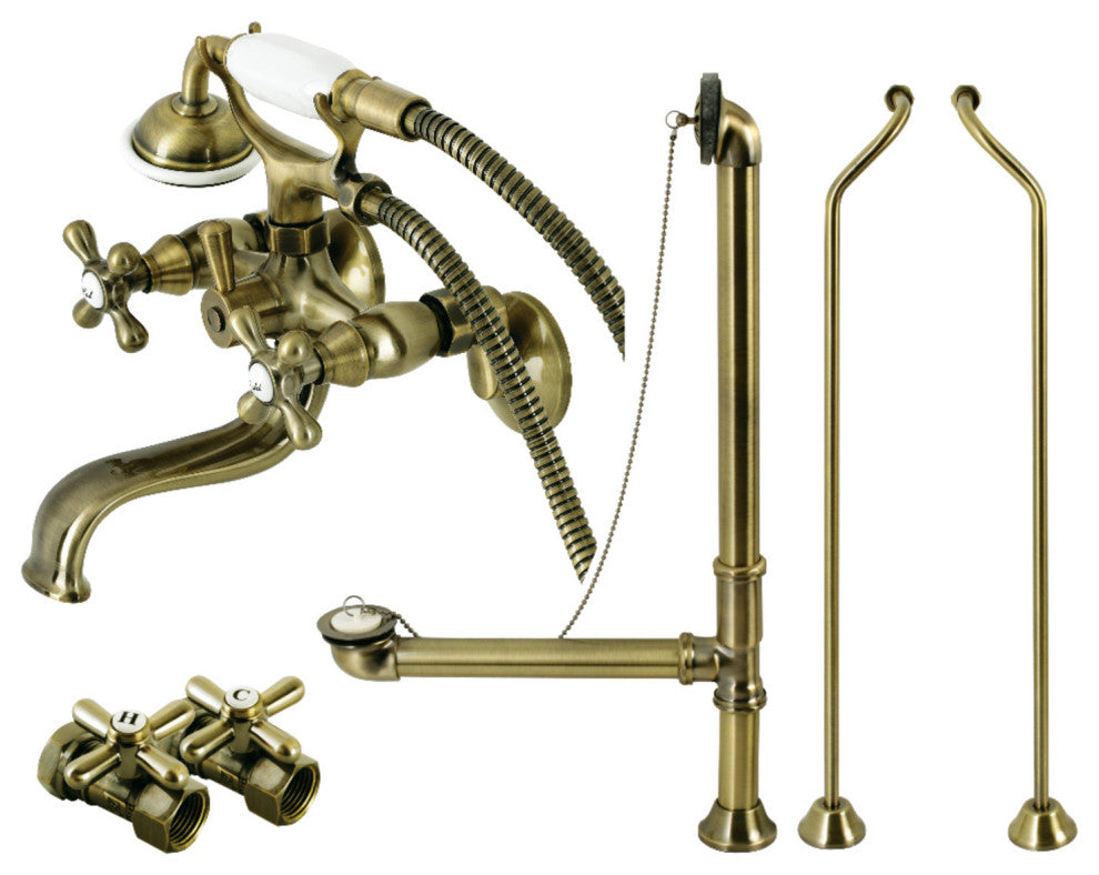 CCK225ABD Wall Mount Tub Faucet Package With Supply Line, Antique Brass