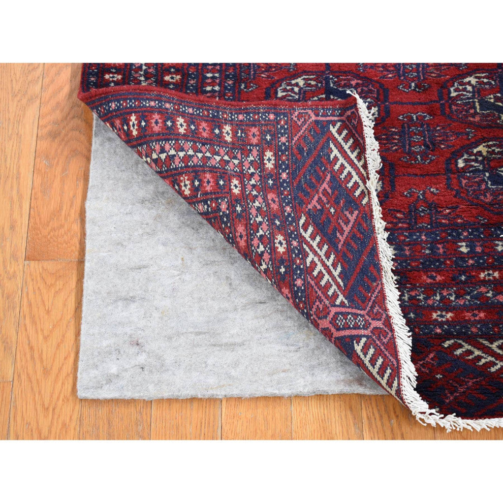 Red Old Turkeman Bokara Elephant Feet Medallions Hand Knotted Wool Rug 3'1"x5'4"