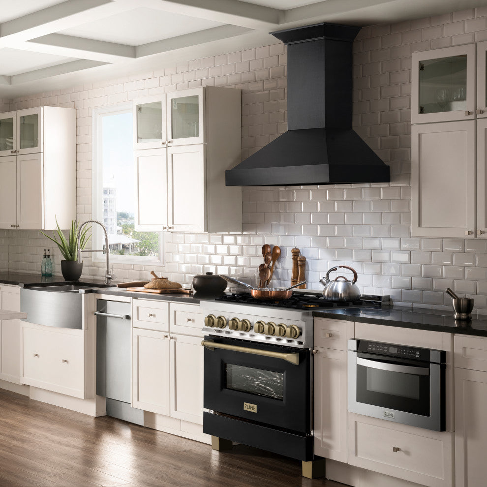 36" Dual Fuel Range, Stainless With Black Matte and Champagne RAZ-BLM-36-CB