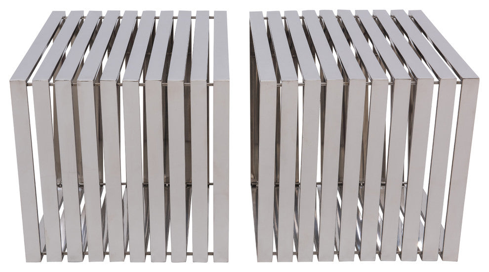 LeisureMod Modern Stainless Steel Trapezium Bench, Set of 2
