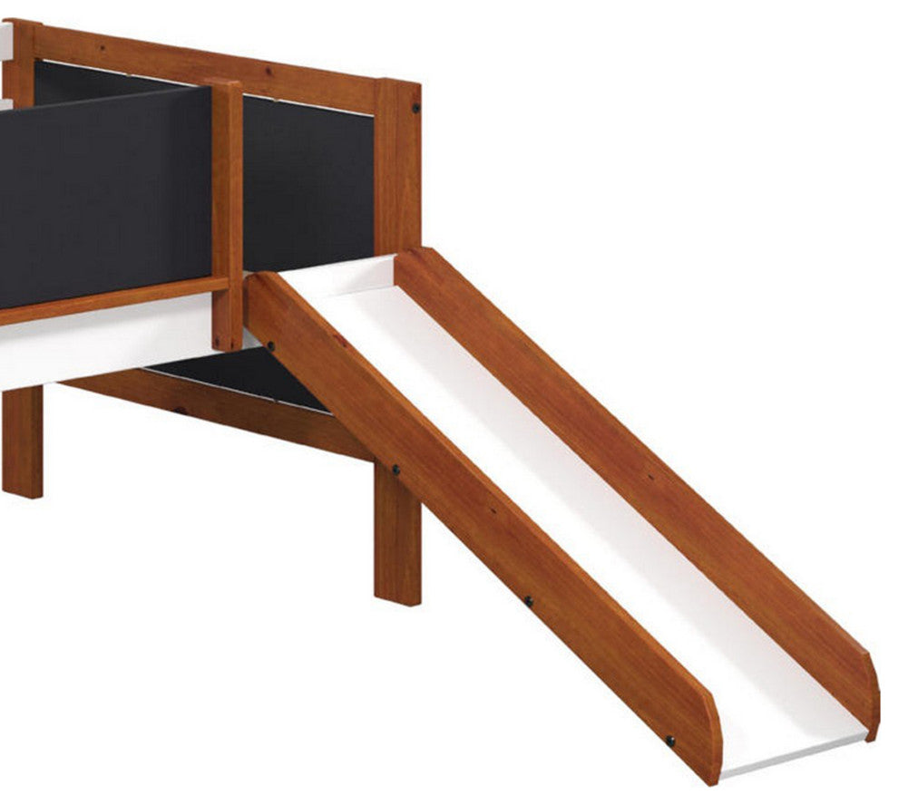 Benzara BM284033 Classic Wood Twin Loft Bed With Slide, Brown, White