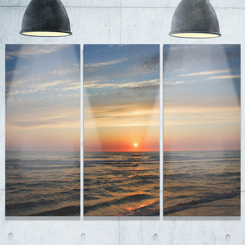"Red Sunset With Dark Ocean Waves" Metal Wall Art, 3 Panels, 36"x28"