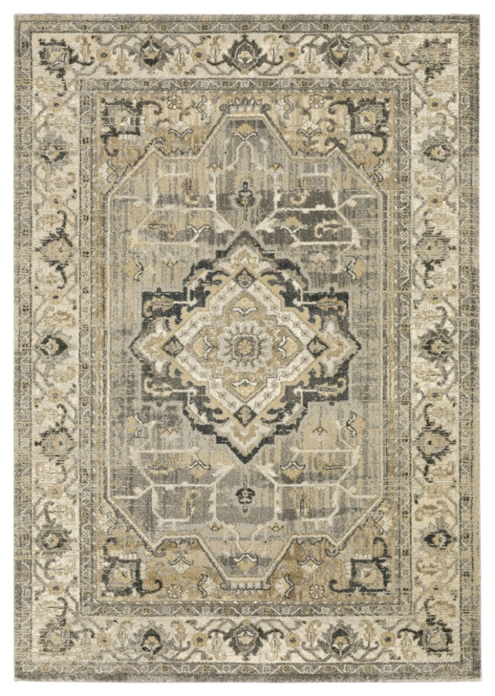 5' X 8' Beige And Gray Traditional Medallion Indoor Area Rug