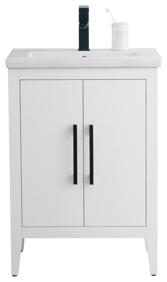 Vanity Art Bathroom Vanity With Sink, White, 24", Single Sink, Matte Black