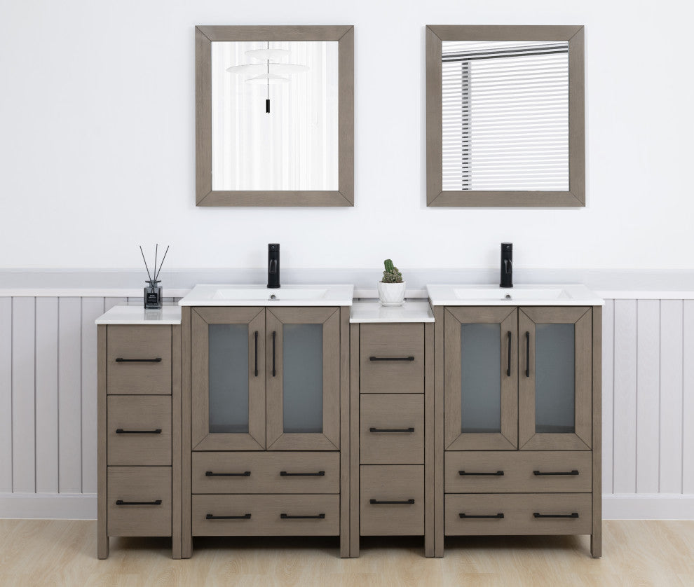 Vanity Art Vanity Set With Ceramic Top, 72", Driftwood Gray