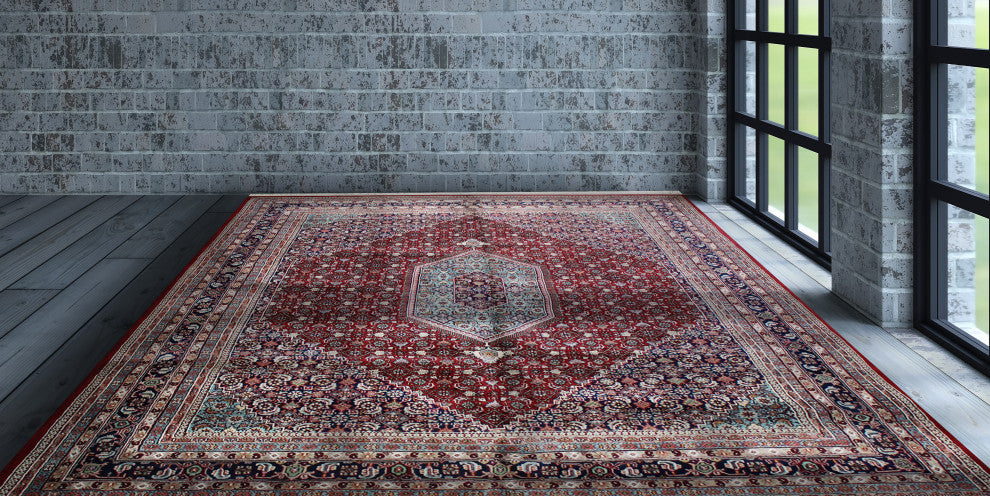 Bidjar Hand-Knotted Rug, Red/Navy, 9.11"x16.3"