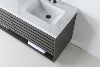 Matera Wall Mount Modern Bathroom Vanity, Charcoal, 60", White Countertop