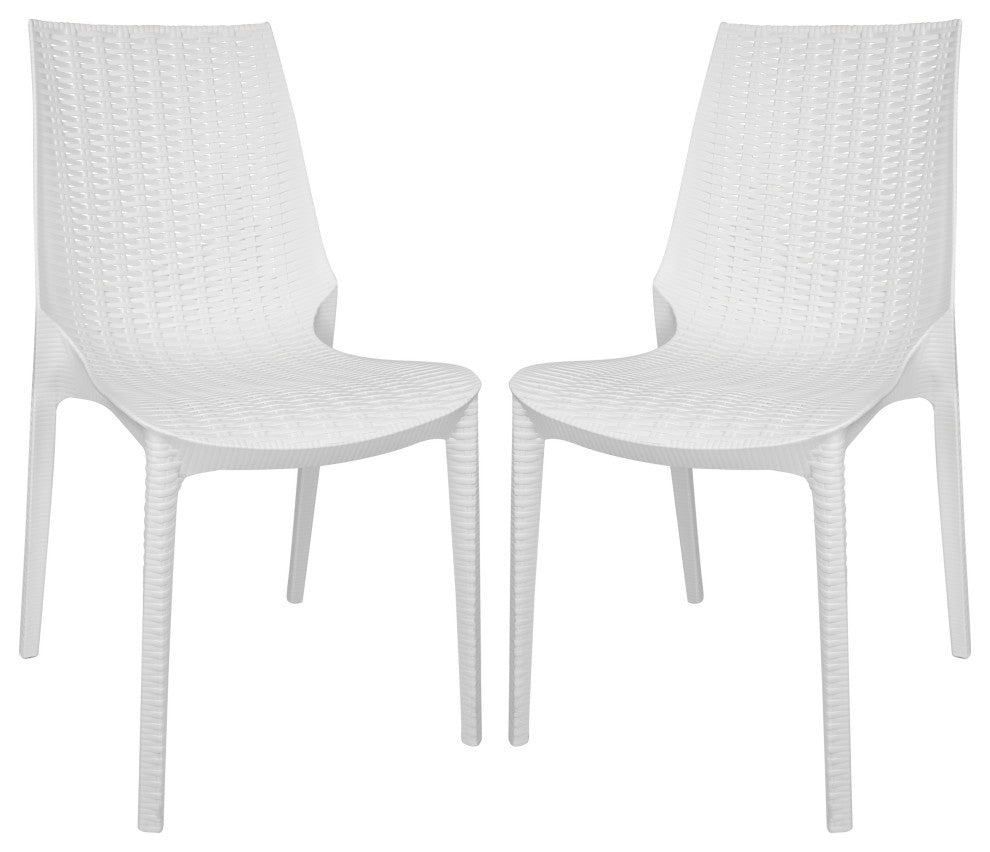 LeisureMod Kent Modern Stackable Outdoor Dining Chair Set of 2, White