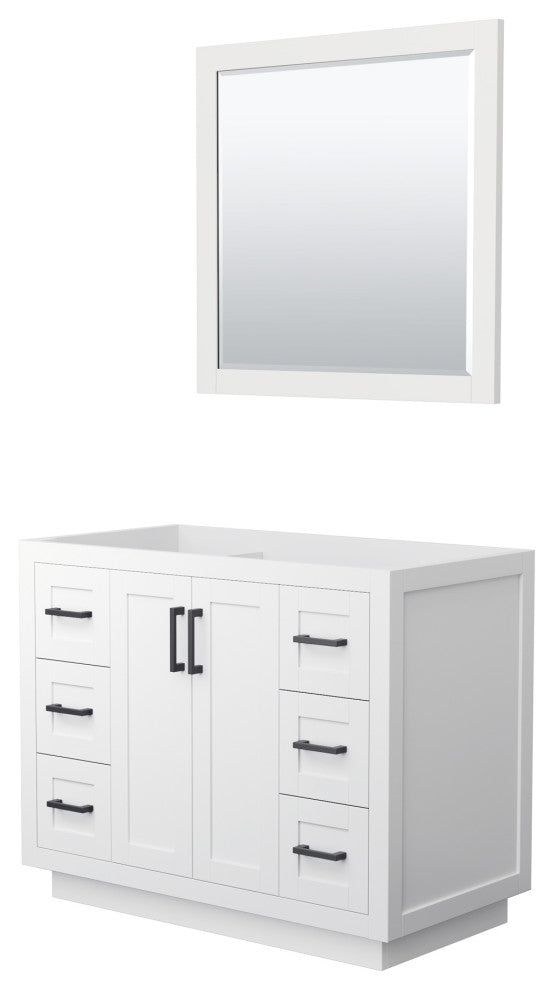 42" Single Bathroom Vanity, White, No Countertop, Black Trim, 34" Mirror