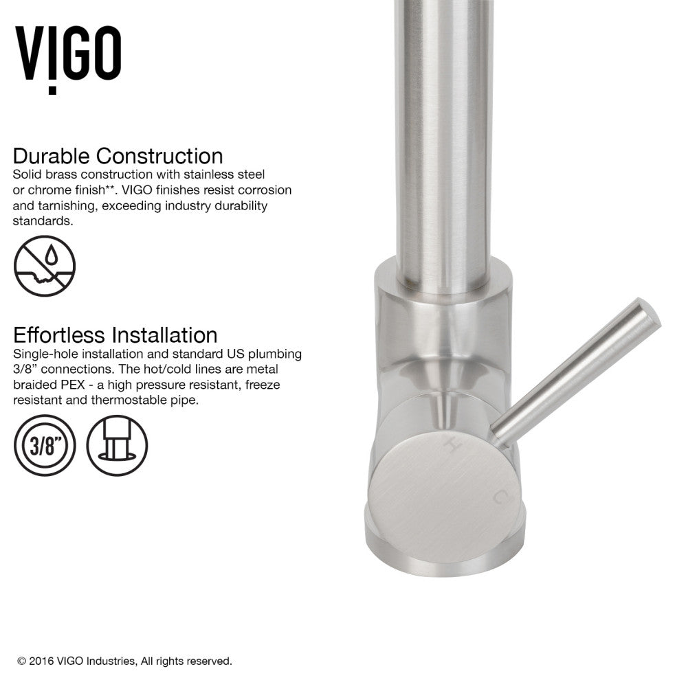 VIGO Zurich 27" H Single Handle Pull-Down Sprayer Kitchen Faucet, Stainless Steel, Without Extras