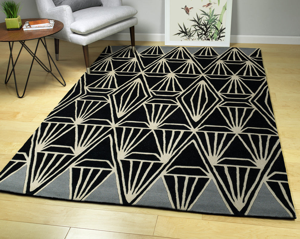 Kaleen Hand-Tufted Origami Wool Rug, Black, 5'x7'6"