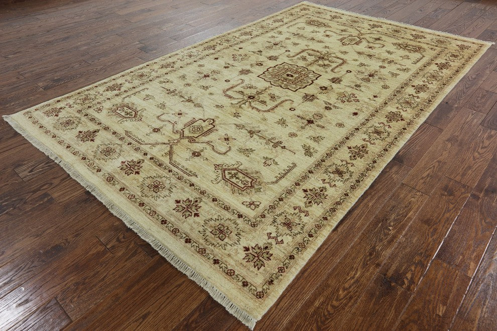 6x10 Ivory Oushak Collection Peshawar Quality Chobi Hand Knotted Area Rug H9393