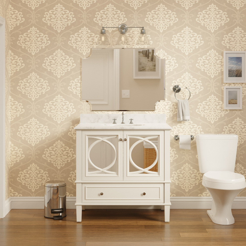 Olivia 36" Bathroom Vanity, White, Carrara Marble