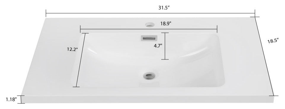 32" Solid Surface Resin Streamline K-1203-32 Vanity Top