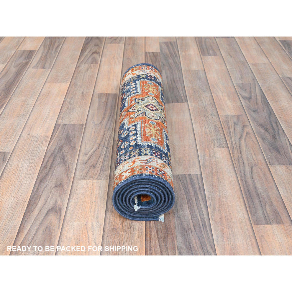 Delft Blue Armenian Inspired Wool Hand Knotted Runner Oriental Rug, 2'1"x5'10"
